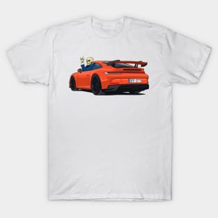 car 911 GT3 with skull man hands metal orange T-Shirt